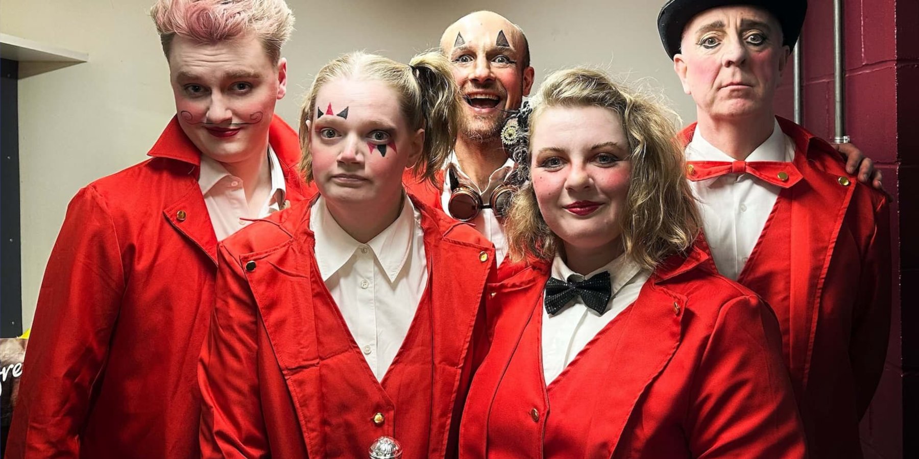 The cast of Brightlight Theatre's production of The Aviary, dressed as circus ringmasters.